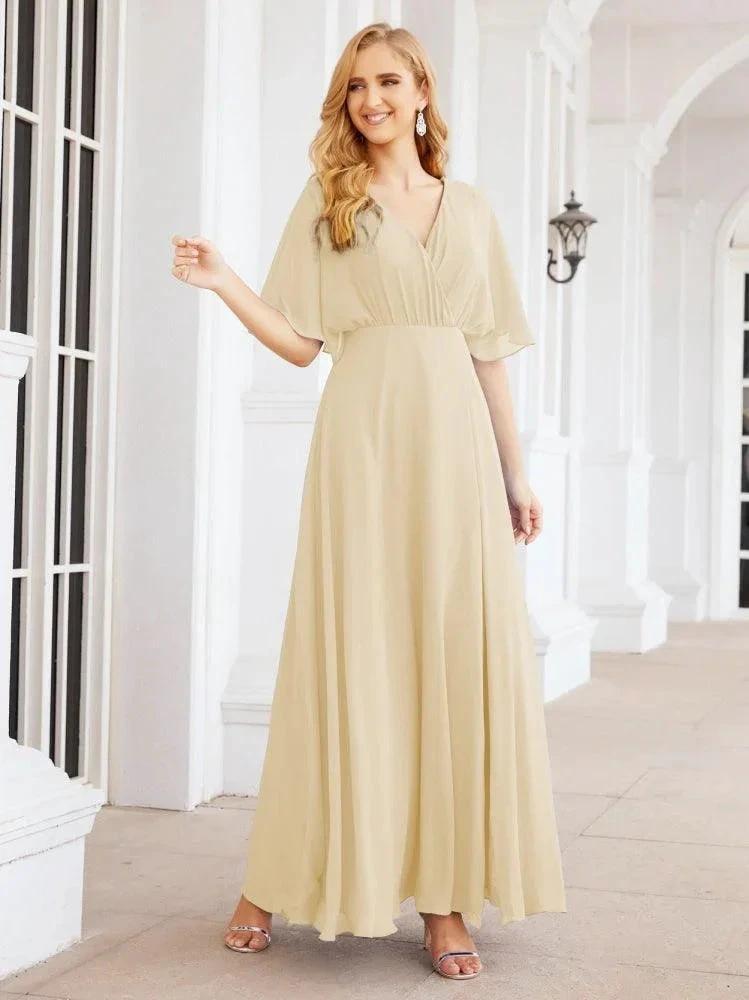 Numbersea V-Neck Bridesmaid Dress Chiffon Long Open Back Formal Dresses for Women Party Evening 28067 by numbersea