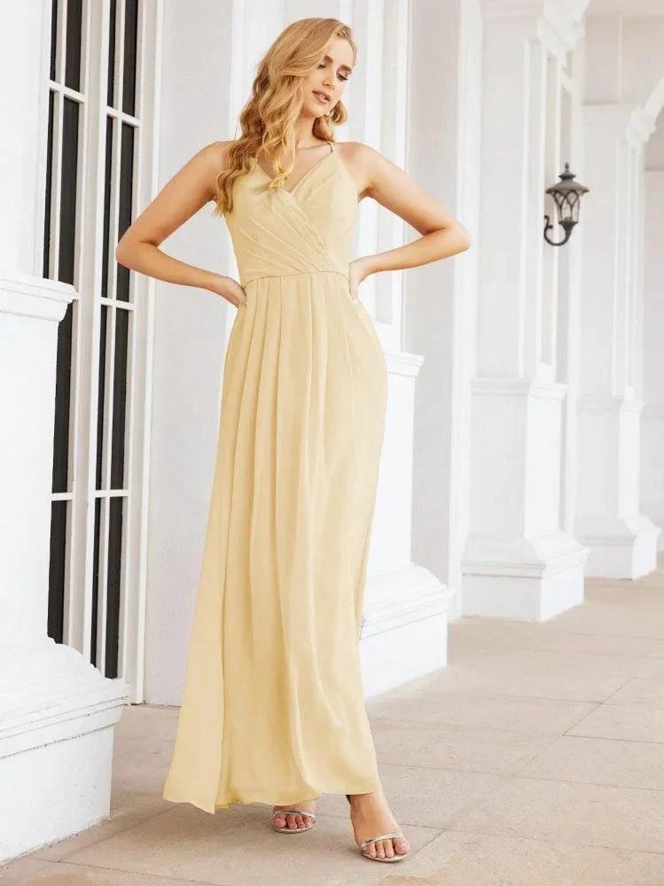 Numbersea Spaghetti Strap Bridesmaid Dresses V-Neck Long A-Line Formal Prom Gowns 28063 by numbersea