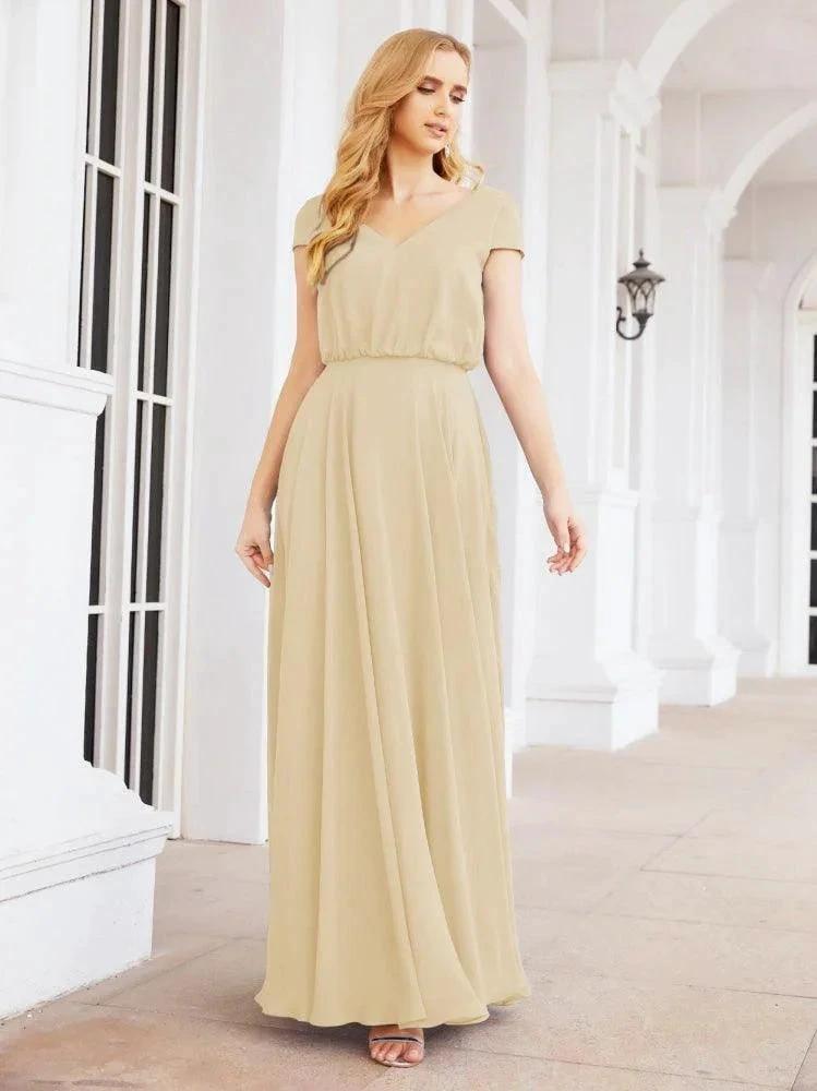 Numbersea V-Neck Bridesmaid Dresses Long Cap Sleeves Prom Evening Formal Gowns 28071 by numbersea