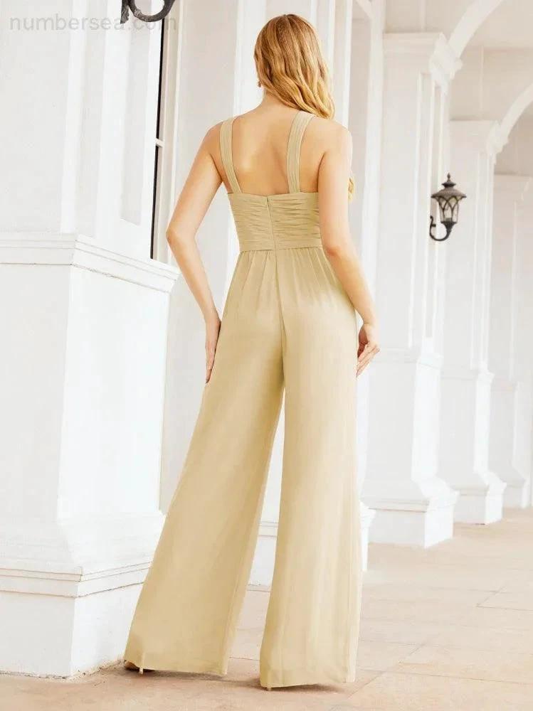 ZapDress Crisscross Neck Jumpsuit Formal Evening Dress Long Bridesmaid Dresses Bell-bottomed Pants 28033 (ZD17024)