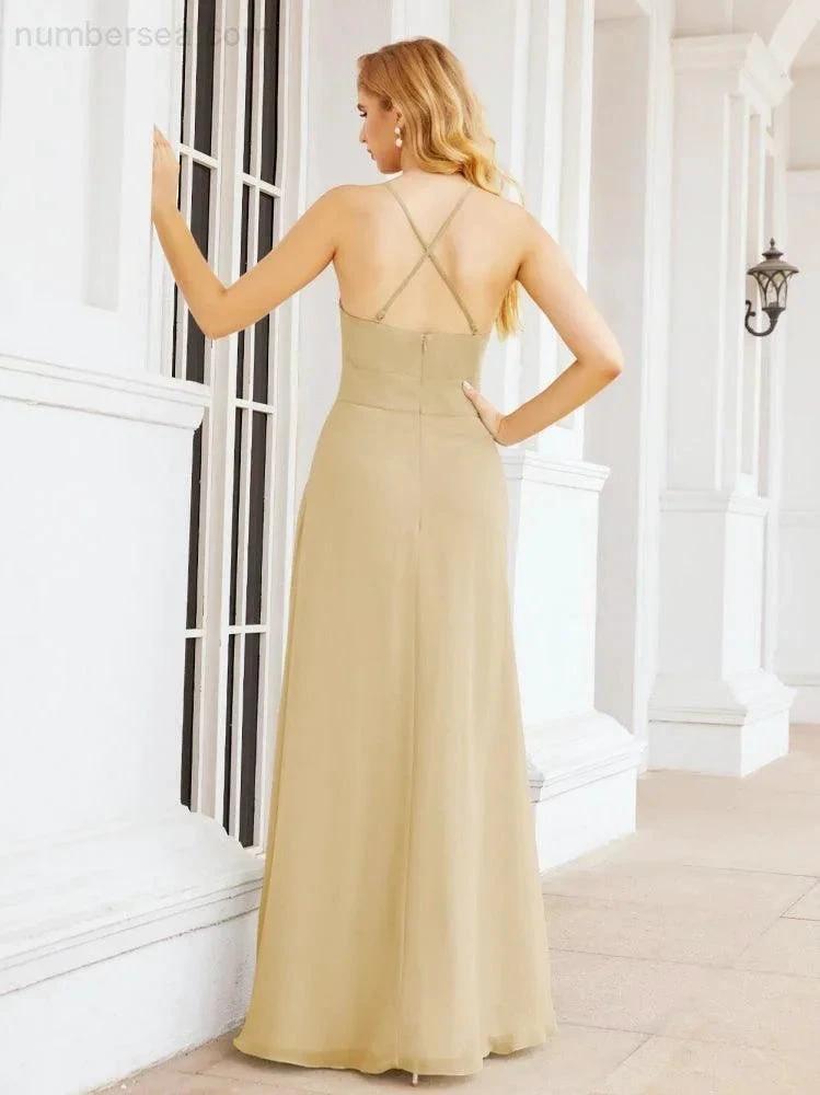 ZapDress Halter Bridesmaid Dresses with Pockets Sleeveless Formal Evening Party Prom Gowns  28055 (ZD17039)