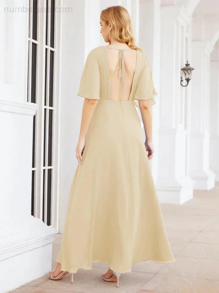 ZapDress V-Neck Bridesmaid Dress Chiffon Long Open Back Formal Dresses for Women Party Evening 28067 (ZD17046)
