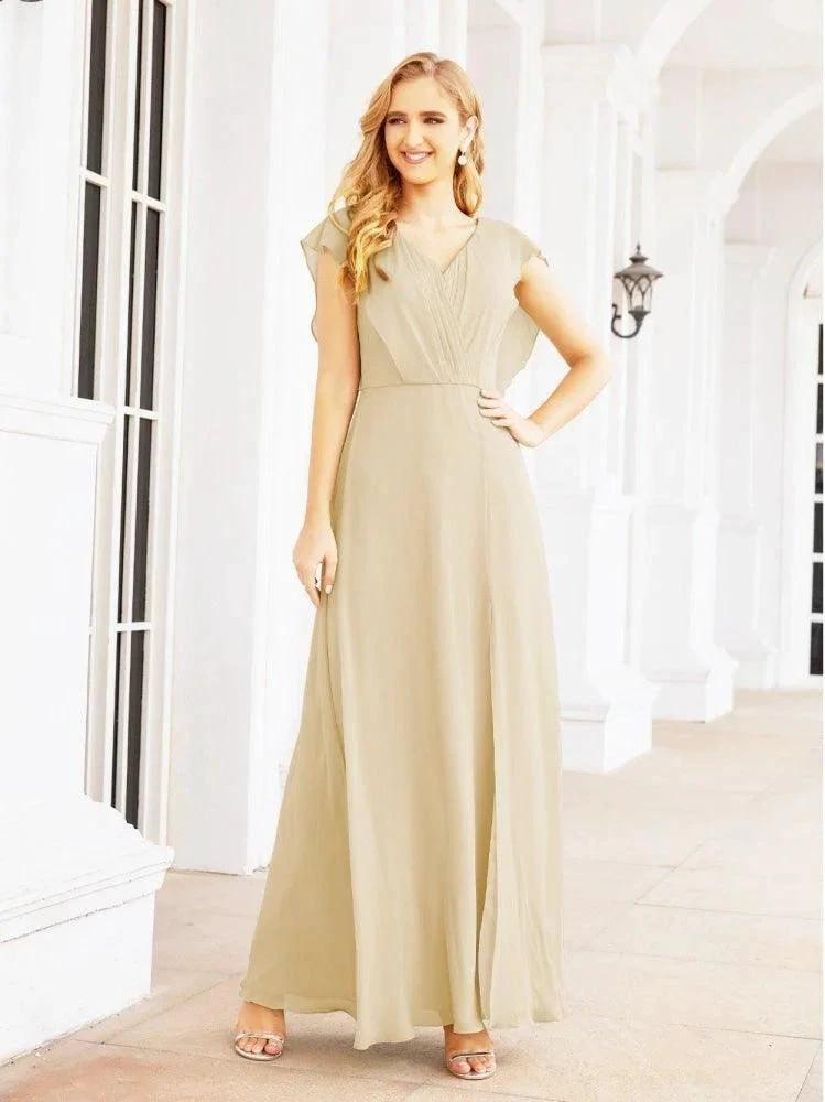 Women's Bridesmaid Dresses Chiffon Cape Formal Evening Party Prom Dress Open Back Gowns for Wedding Guests SEA28058 by numbersea