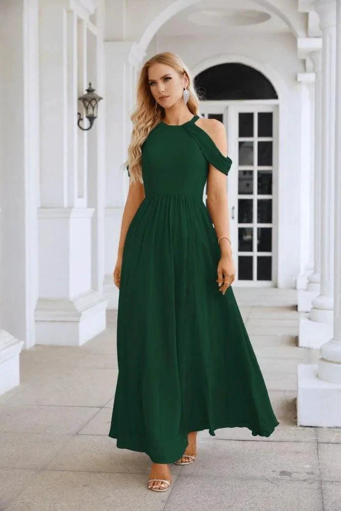 Ladies Chiffon Off Shoulder Swing Sleeve Front Slit Bridesmaid Evening Dress Wedding Party Evening Dress 28117 by numbersea