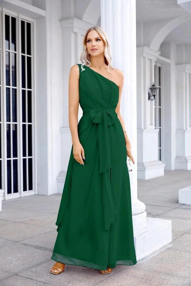 Ladies Chiffon One Shoulder Bridesmaid Evening Dress Wedding Party Evening Dress 28133 by numbersea