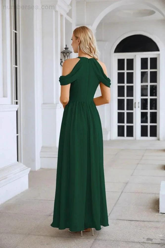 Ladies Chiffon Off Shoulder Swing Sleeve Front Slit Bridesmaid Evening Dress Wedding Party Evening Dress 28117 (ZD17011)