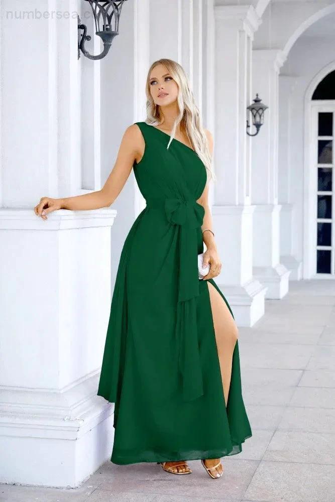 Ladies Chiffon One Shoulder Bridesmaid Evening Dress Wedding Party Evening Dress 28133 (ZD17003)