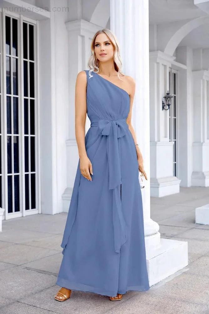 Ladies Chiffon One Shoulder Bridesmaid Evening Dress Wedding Party Evening Dress 28133 (ZD17003)