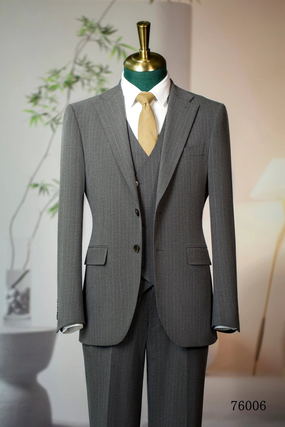 Three-Piece Pinstripe Wool Suit | Tailored Formal Groom & Business Suit by 男装