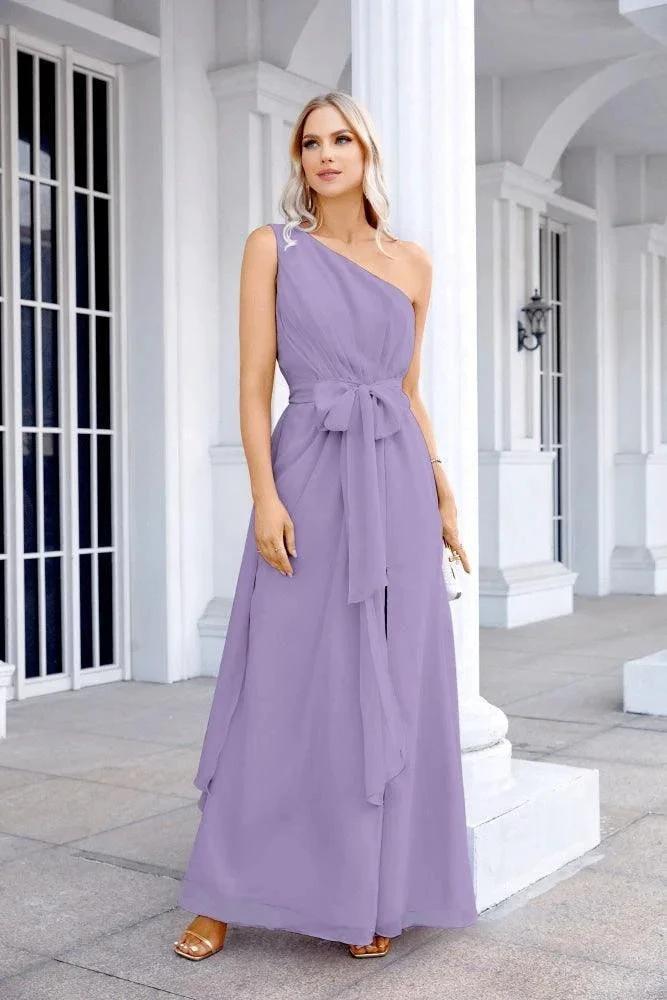 Ladies Chiffon One Shoulder Bridesmaid Evening Dress Wedding Party Evening Dress 28133 by numbersea