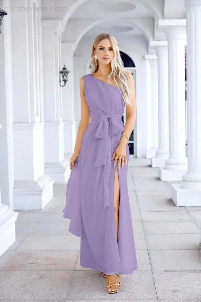 Ladies Chiffon One Shoulder Bridesmaid Evening Dress Wedding Party Evening Dress 28133 (ZD17003)