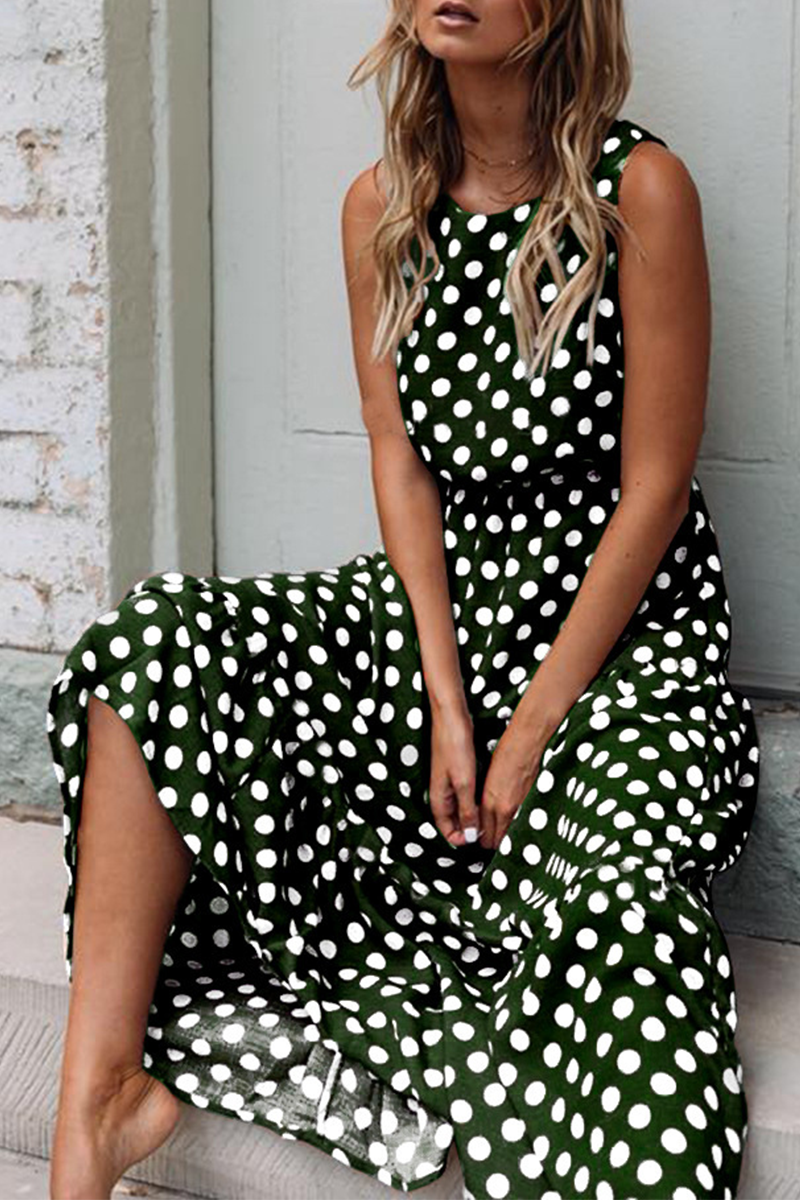 Fashion Street Polka Dot Patchwork O Neck A Line Dresses(5 Colors) - Fashionpara
