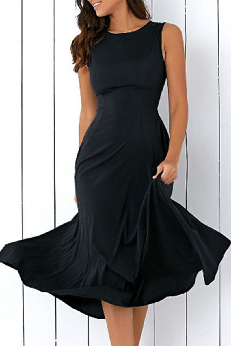 Fashion Casual Solid Patchwork O Neck A Line Dresses - Fashionpara