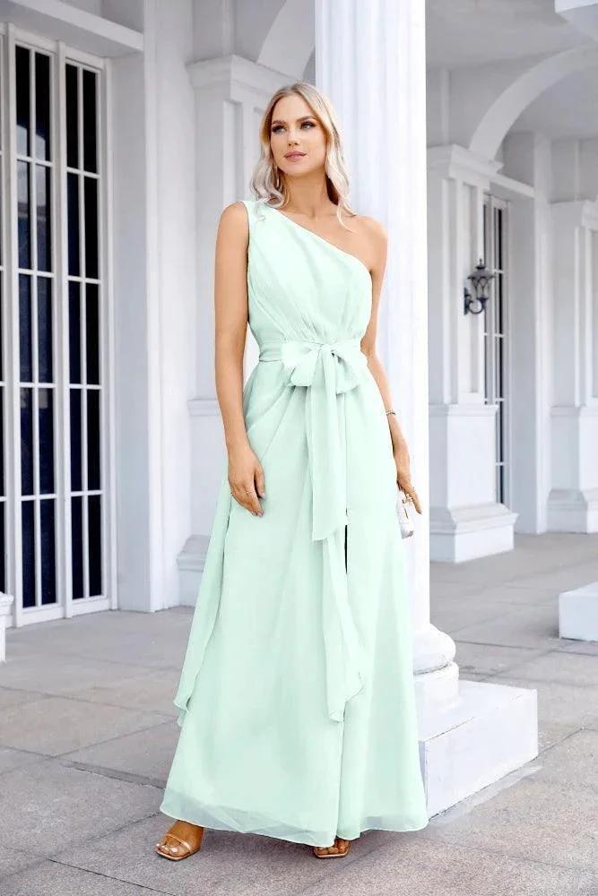 Ladies Chiffon One Shoulder Bridesmaid Evening Dress Wedding Party Evening Dress 28133 by numbersea