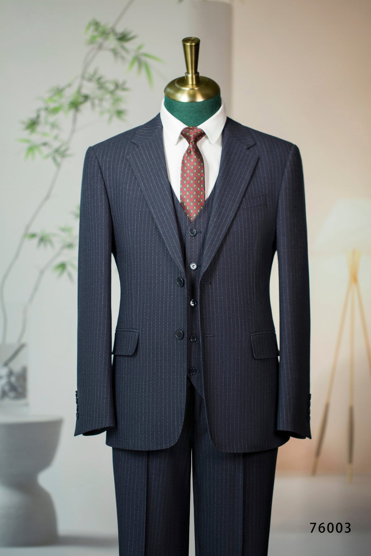 Three-Piece Pinstripe Wool Wedding Suit | Classic Tailored Formal Groom Suit by 男装