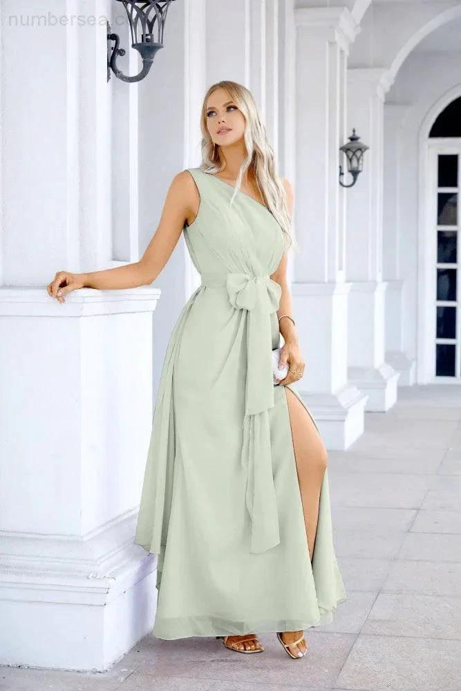 Ladies Chiffon One Shoulder Bridesmaid Evening Dress Wedding Party Evening Dress 28133 (ZD17003)