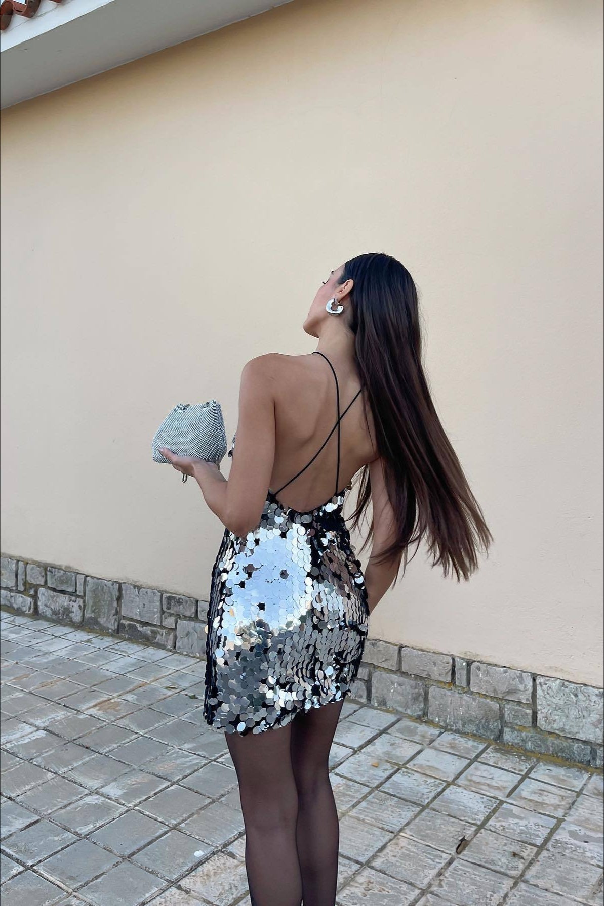 Multicolor Shiny Beaded Asymmetrical Sequin Dress - View 3 | VelvetHem