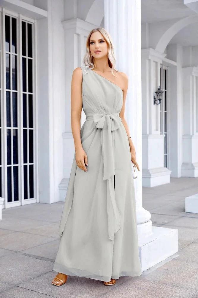 Ladies Chiffon One Shoulder Bridesmaid Evening Dress Wedding Party Evening Dress 28133 by numbersea