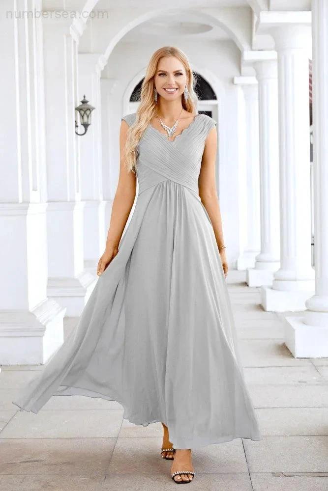 Ladies Chiffon V Neck Sleeveless Floor Length Bridesmaid Evening Dress Wedding Party Evening Dress 28126 (ZD16989)