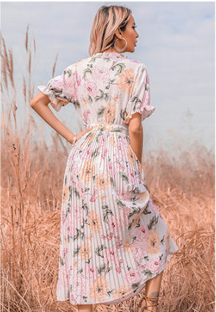 PREORDER Quiet Escape Floral Pleated Midi Dress Ivory