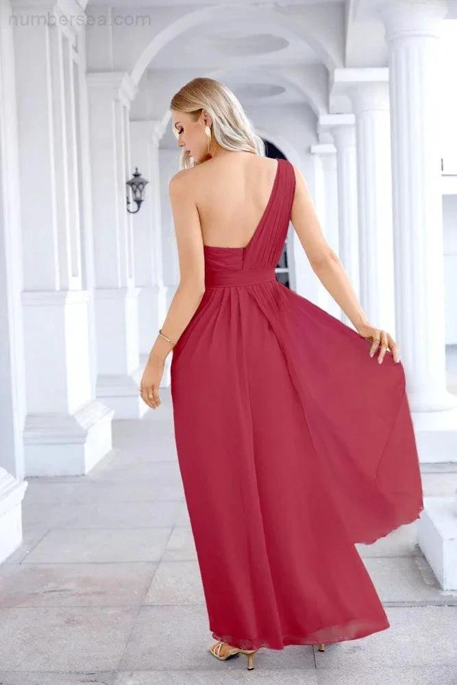 Ladies Chiffon One Shoulder Bridesmaid Evening Dress Wedding Party Evening Dress 28133 (ZD17003)