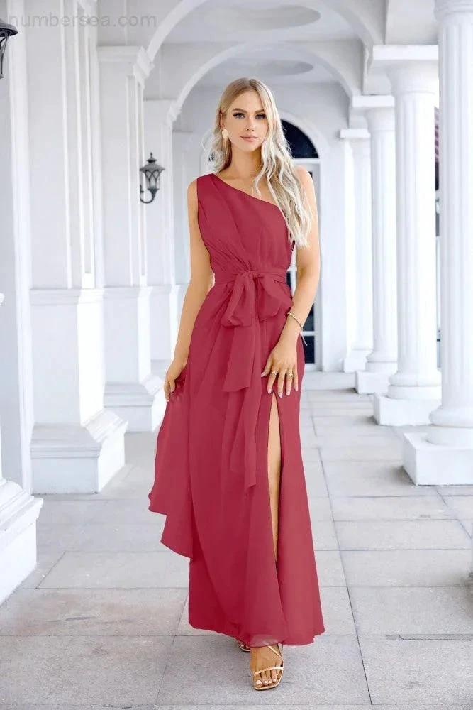 Ladies Chiffon One Shoulder Bridesmaid Evening Dress Wedding Party Evening Dress 28133 (ZD17003)