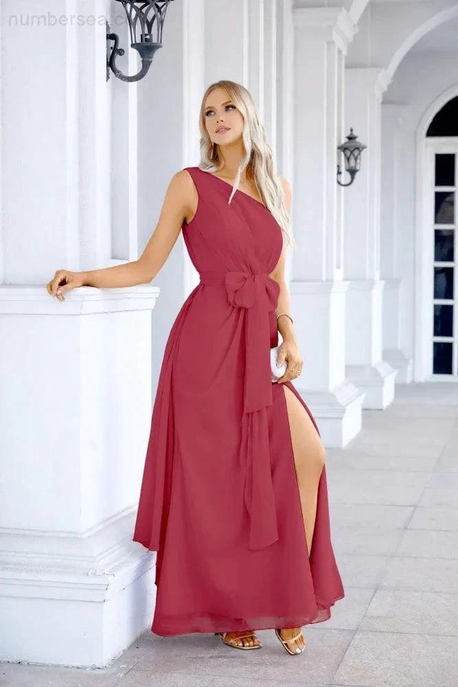 Ladies Chiffon One Shoulder Bridesmaid Evening Dress Wedding Party Evening Dress 28133 (ZD17003)