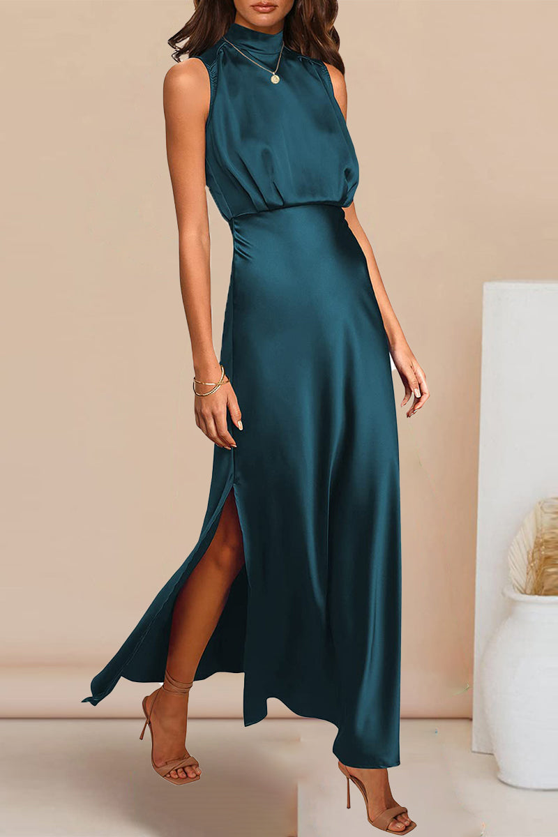 Celebrities Elegant Solid Halter A Line Dresses(5 Colors) - Fashionpara