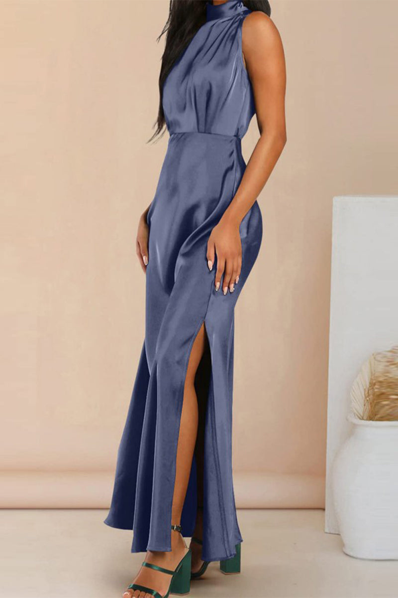 Celebrities Elegant Solid Halter A Line Dresses(5 Colors) - Fashionpara