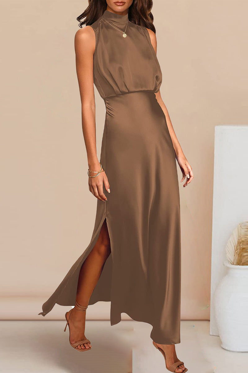 Celebrities Elegant Solid Halter A Line Dresses(5 Colors) - Fashionpara