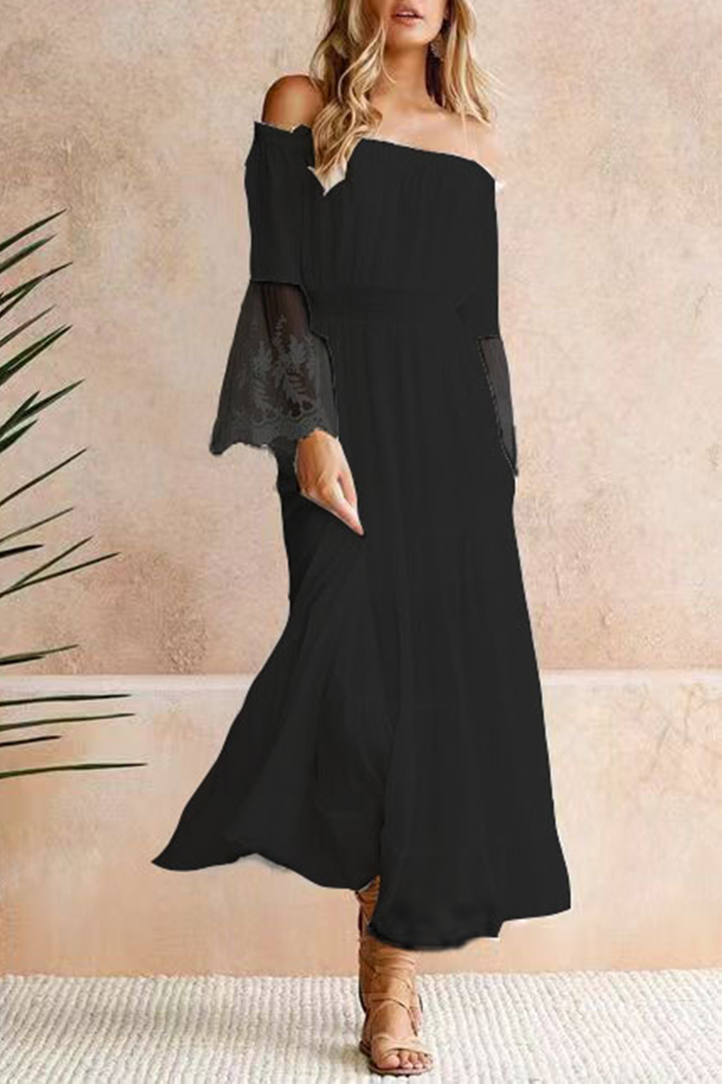 Fashion Solid Patchwork Off the Shoulder Mesh Dress Dresses - Fashionpara