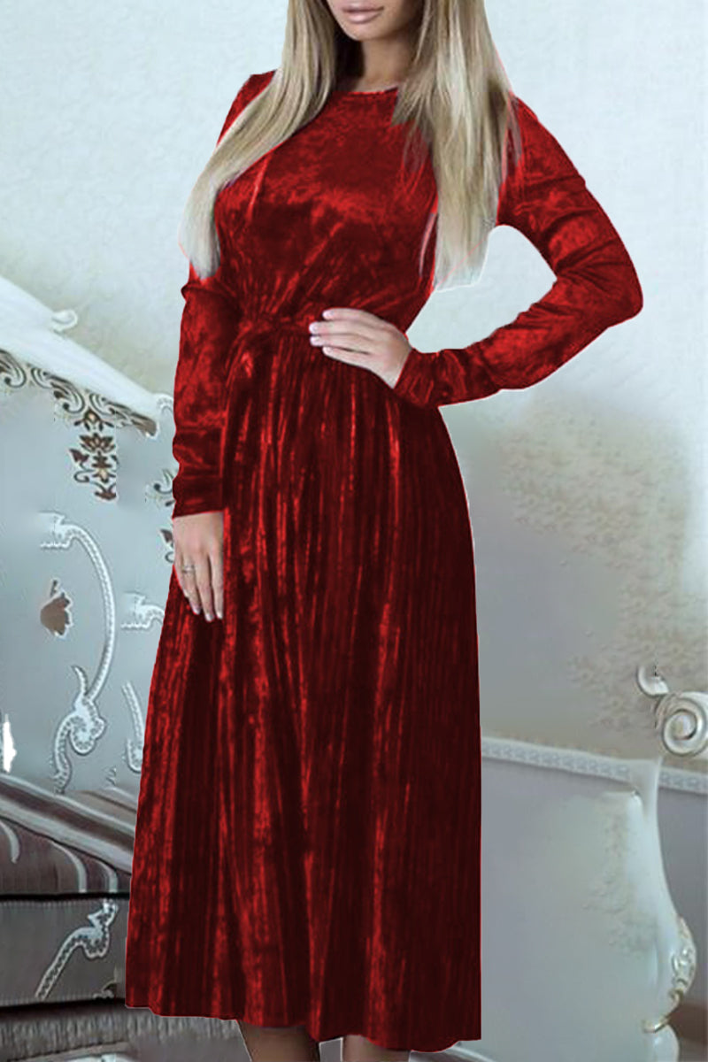 Adela Solid Color Pleated Dress with Vintage Inspired Everyday Styling