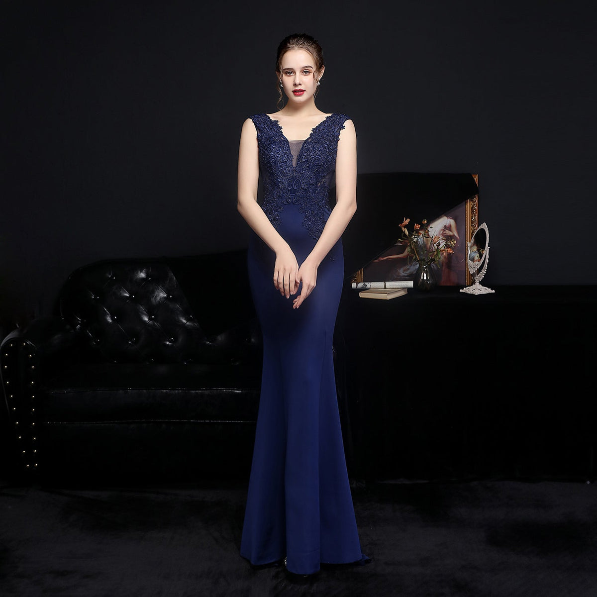 Full Lace European Diamond Toast Bride Fishtail Evening Dress - View 6 | VelvetHem