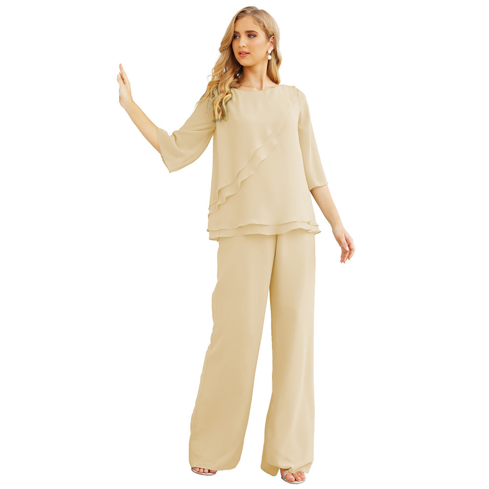 Sunnderly Chiffon Mother of The Bride Dress Plus Size Pant Suits Ruffle Layers - View 12 | VelvetHem