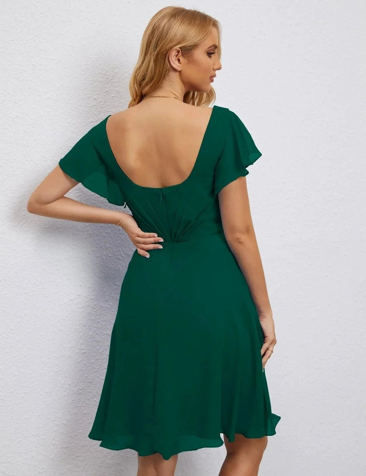 ZapDress U Back Homecoming Dress Formal Prom Dress Knee Length Short Sleeves Cocktail Party Dress 28077 (ZD16953)