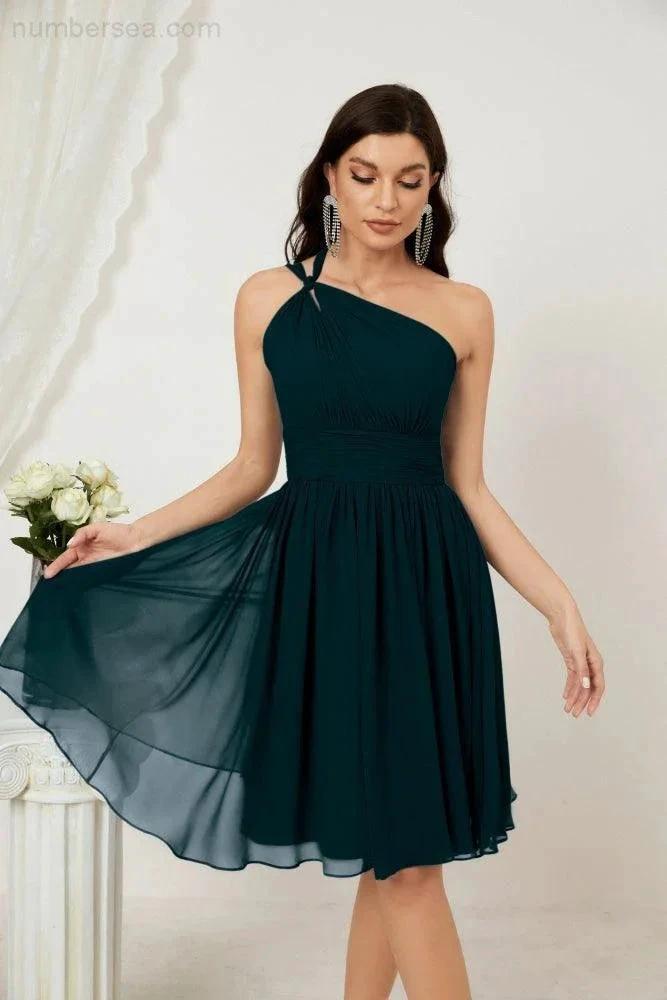 ZapDress Women Chiffon Short One Shoulder Bridesmaid Dress Formal Dresses for Party Homecoming  2804 (ZD16948)
