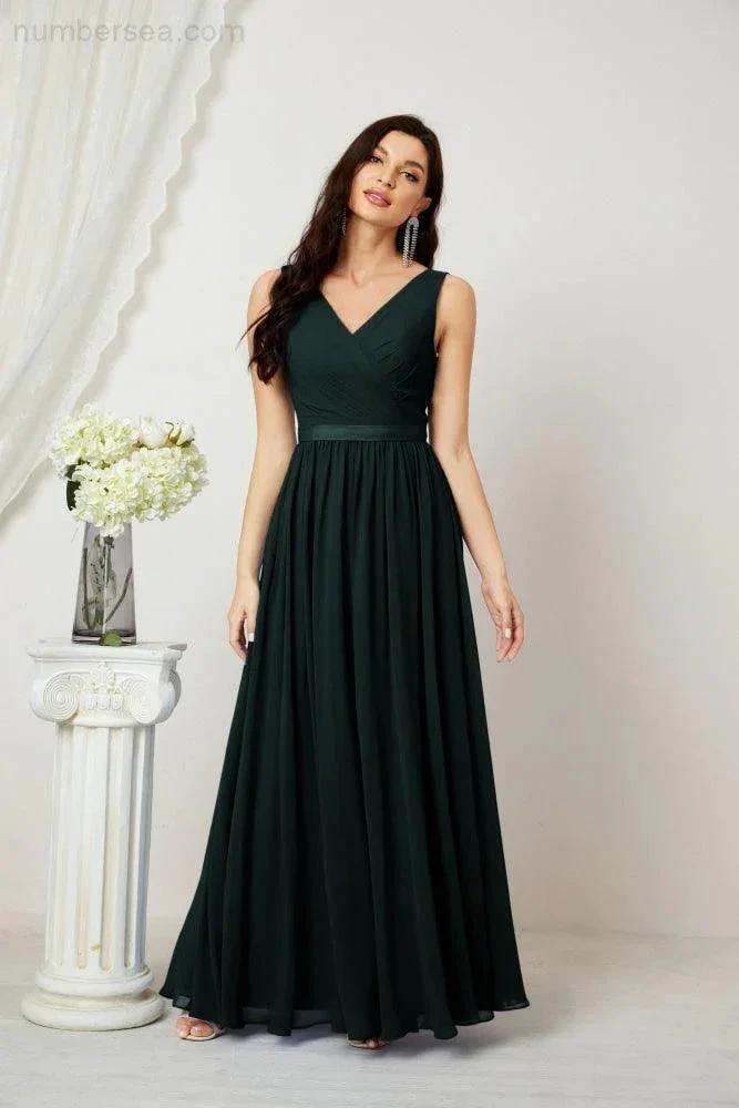 Women's Chiffon Long Bridesmaid Dresses A line Sleeveless Formal Prom Gown for Evening Party Homecoming Dresses 2808 (ZD16947)
