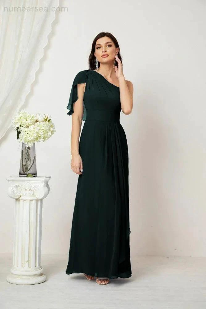 ZapDress  Chiffon Ruffled One Shoulder Long Bridesmaid Dresses A-line Formal Evening Gown Side Split 2809 (ZD17049)