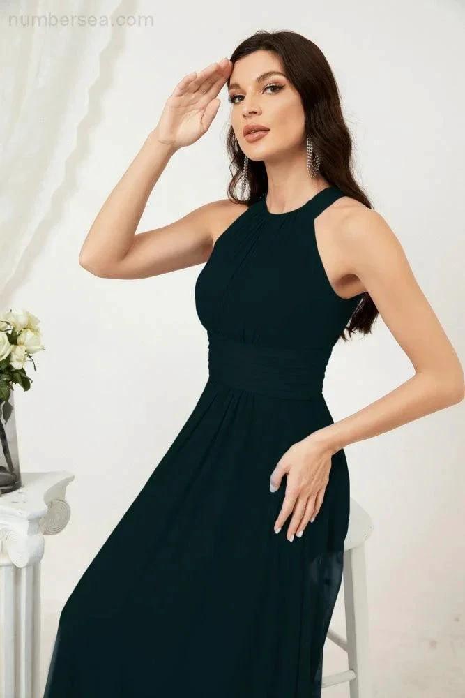 ZapDress Formal Party Gown Dress Chiffon Halter Long Sleeveless Bridesmaid Dresses 2802 (ZD16960)