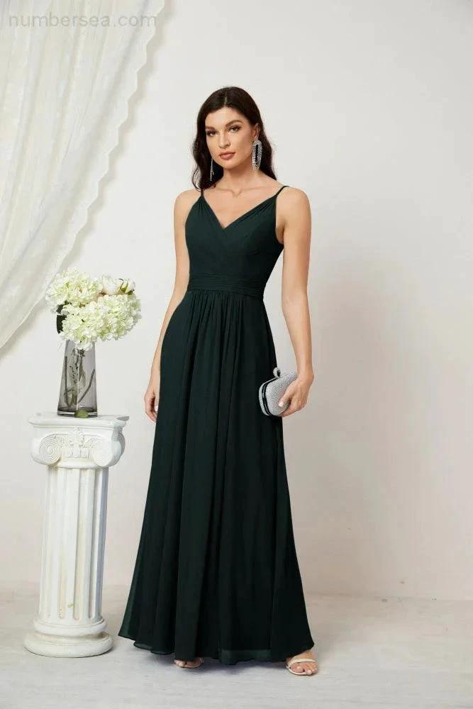 ZapDress Chiffon V-Neck Bridesmaid Dress Spaghetti Strap Long Formal Party Prom Gowns with Slit 28010 (ZD17028)
