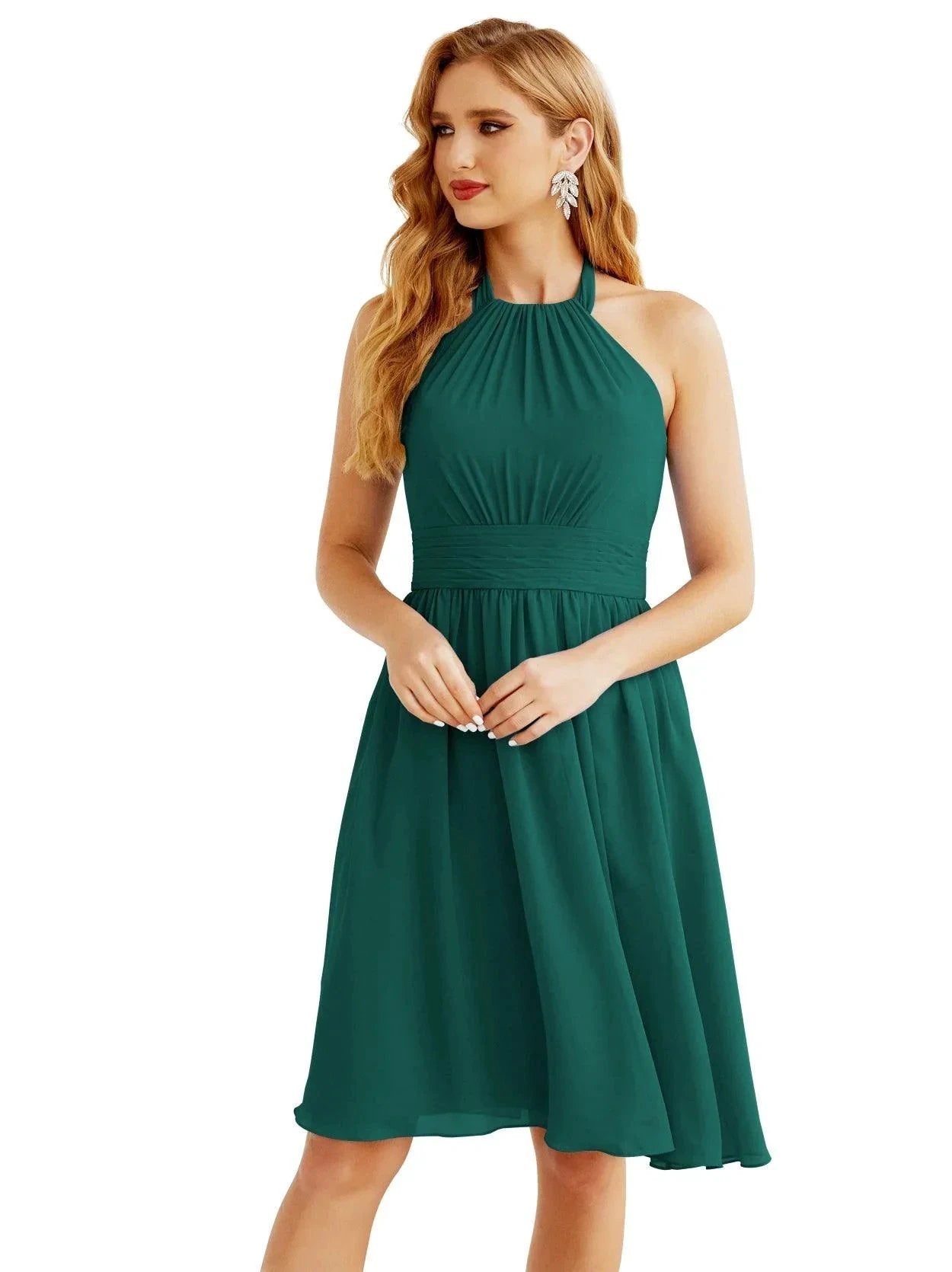 Numbersea Halter Chiffon Bridesmaid Dresses Short Sleeveless Formal Party Dress Open Back 28023 by numbersea