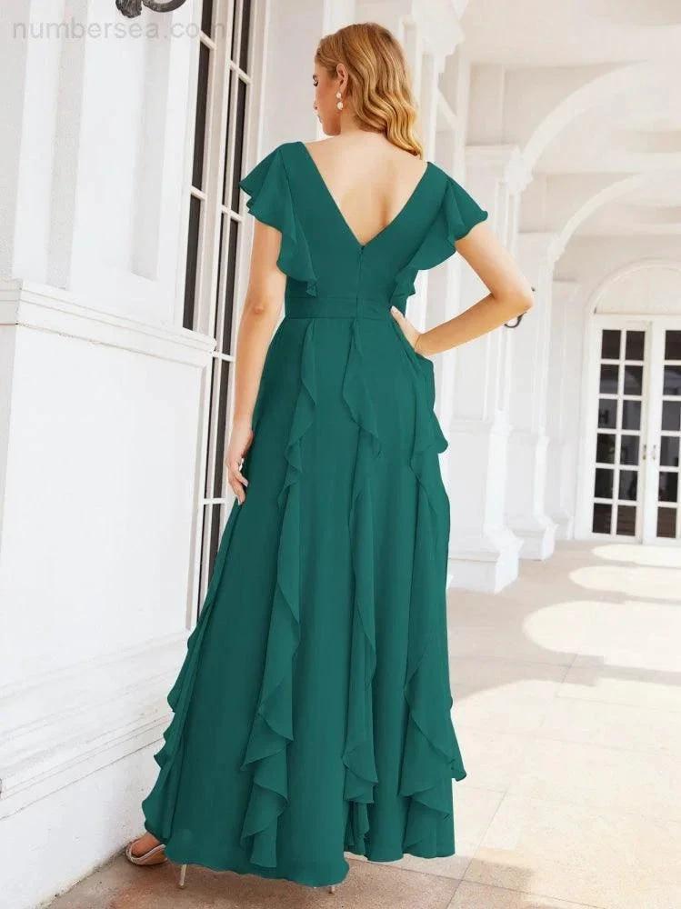 Ruffled Bridesmaid Dresses with Sleeves Long Formal Party Dress 28041 (ZD17030)
