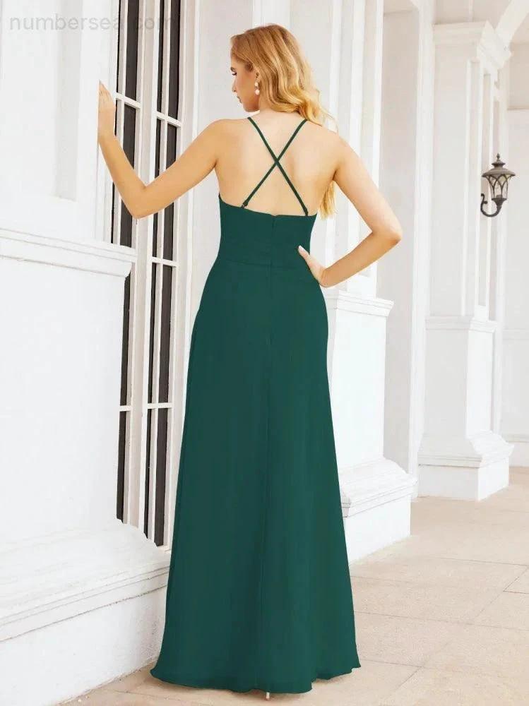 ZapDress Halter Bridesmaid Dresses with Pockets Sleeveless Formal Evening Party Prom Gowns  28055 (ZD17039)
