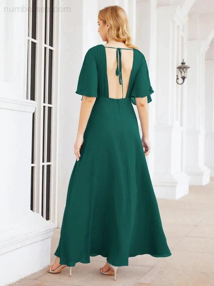 ZapDress V-Neck Bridesmaid Dress Chiffon Long Open Back Formal Dresses for Women Party Evening 28067 (ZD17046)