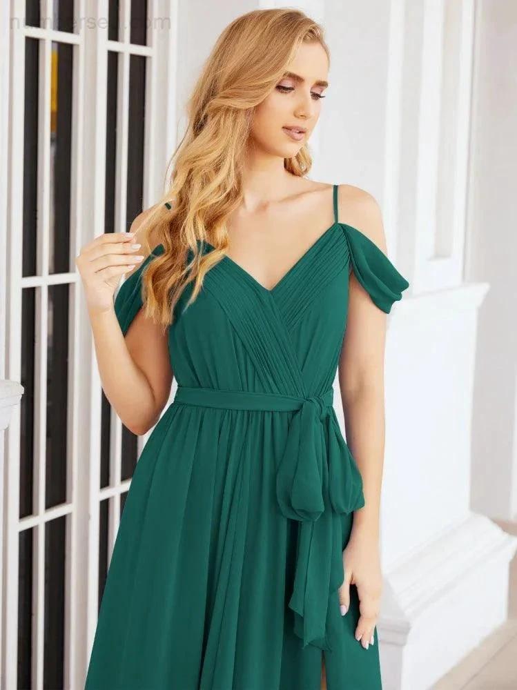 ZapDress Off The Shoulder Chiffon Bridesmaid Dress Long Formal Graduation Gown with Cowl Back 28069 (ZD17004)