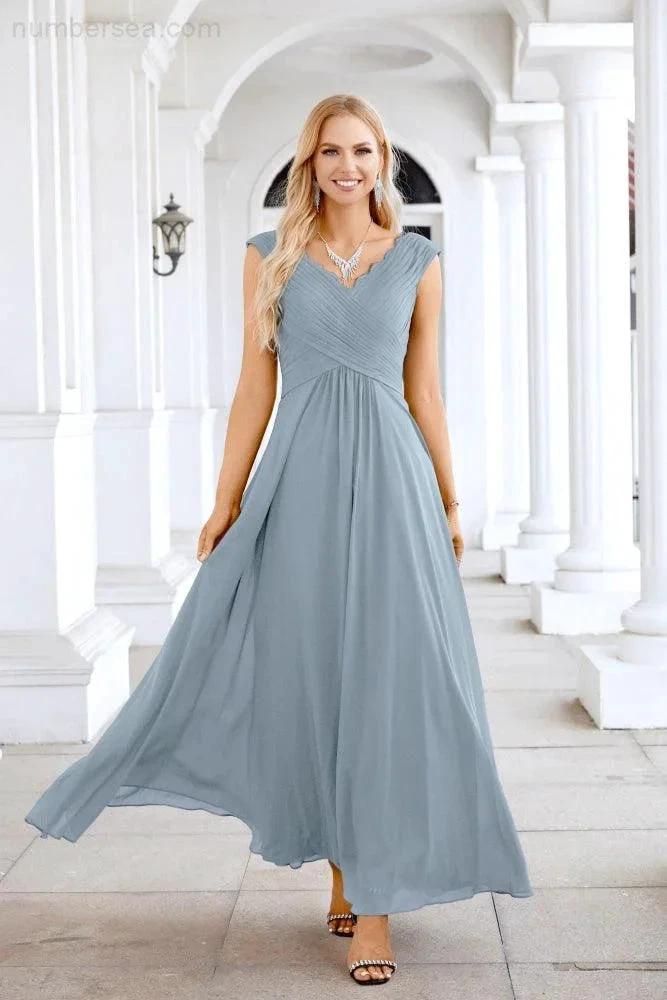 Ladies Chiffon V Neck Sleeveless Floor Length Bridesmaid Evening Dress Wedding Party Evening Dress 28126 (ZD16989)