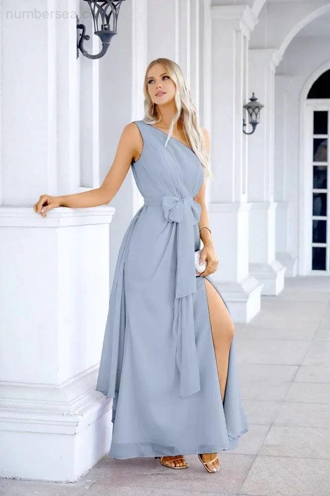 Ladies Chiffon One Shoulder Bridesmaid Evening Dress Wedding Party Evening Dress 28133 (ZD17003)