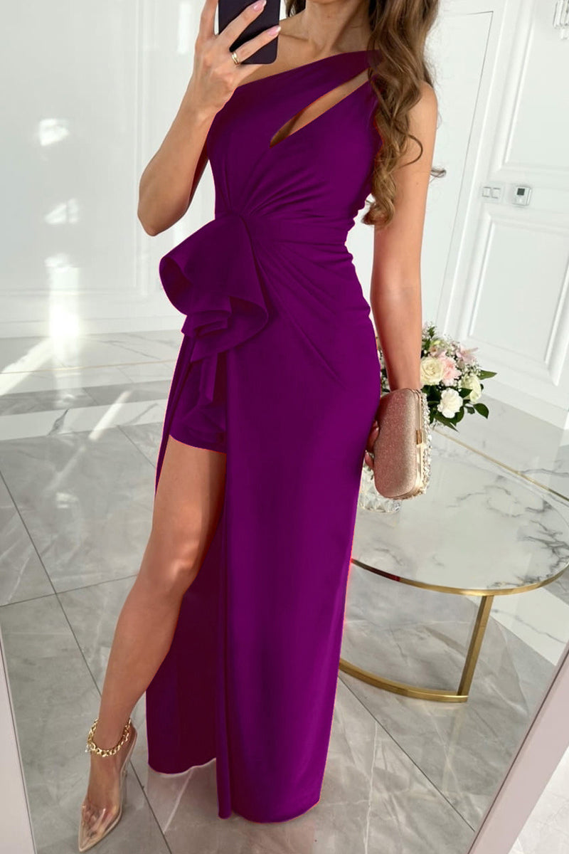 Celebrities Elegant Solid Fold Oblique Collar Evening Dress Dresses(5 Colors) - Fashionpara
