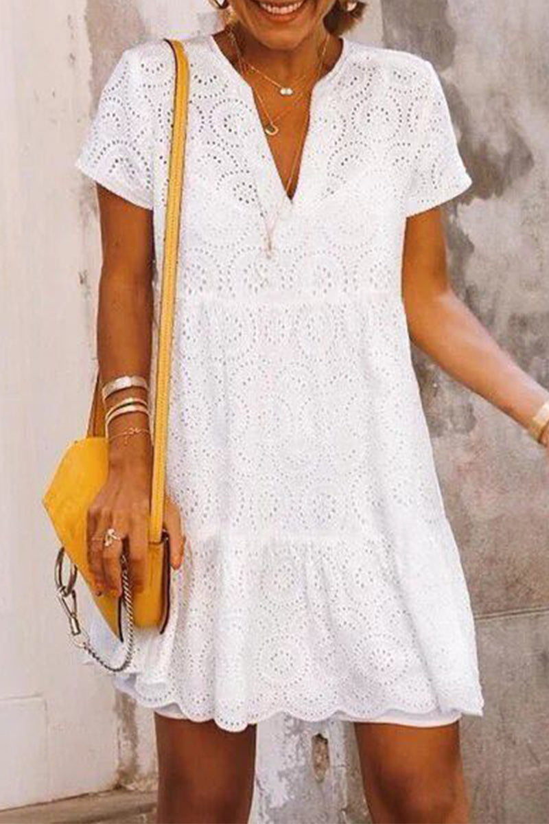 Calista Effortless Sweet, , Solid a Line Dresses with a Hollow Out V Neck Elevated Occasion Wear