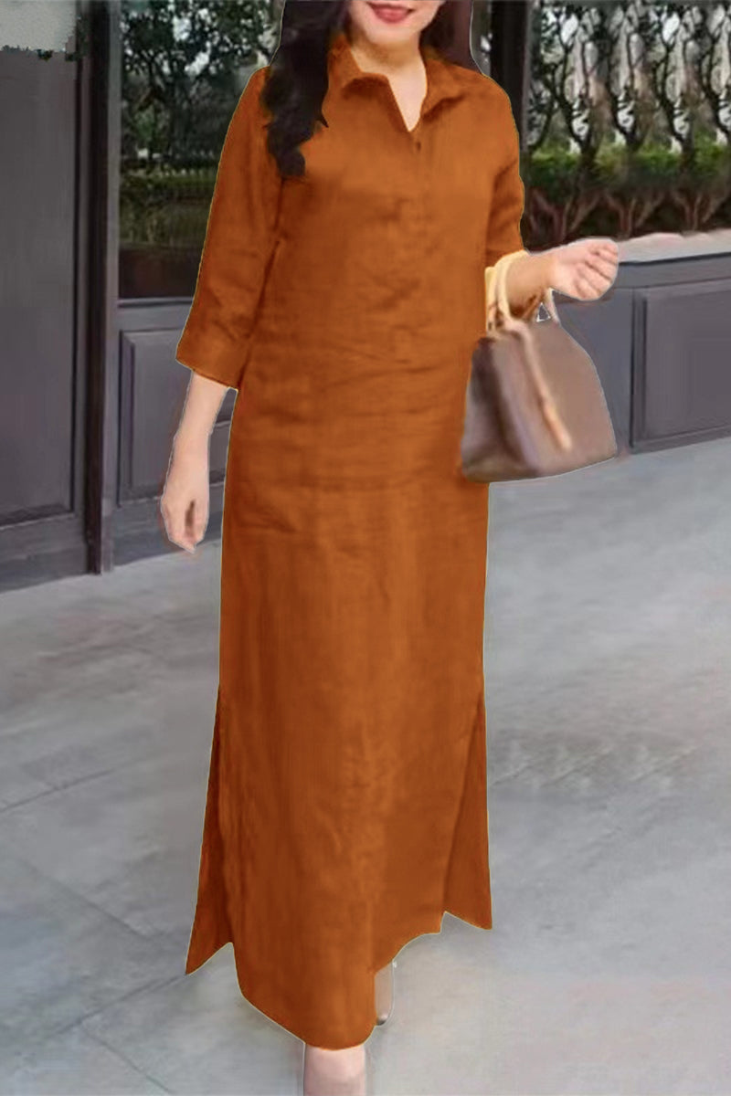 Casual Simplicity Solid Pocket Turndown Collar Shirt Dress Dresses(3 Colors) - Fashionpara